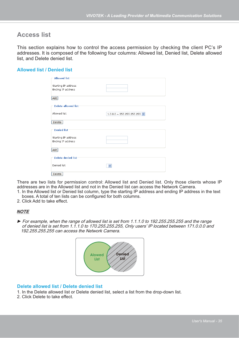 Access list | Vivotek IP7133/IP7134 User Manual | Page 35 / 87