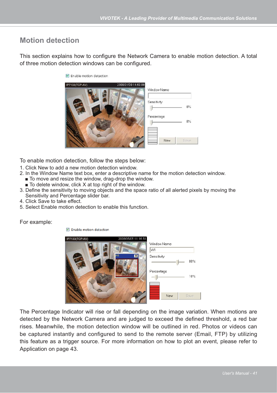 Motion detection | Vivotek IP7133/IP7134 User Manual | Page 41 / 87