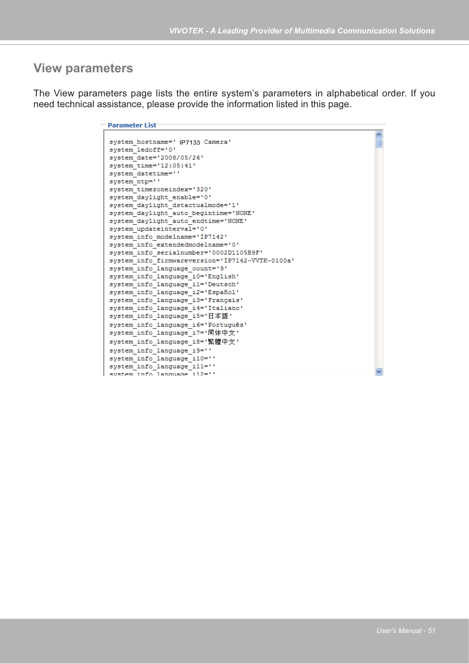 View parameters | Vivotek IP7133/IP7134 User Manual | Page 51 / 87