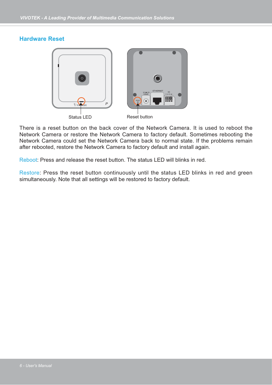 Hardware reset | Vivotek IP7133/IP7134 User Manual | Page 6 / 87