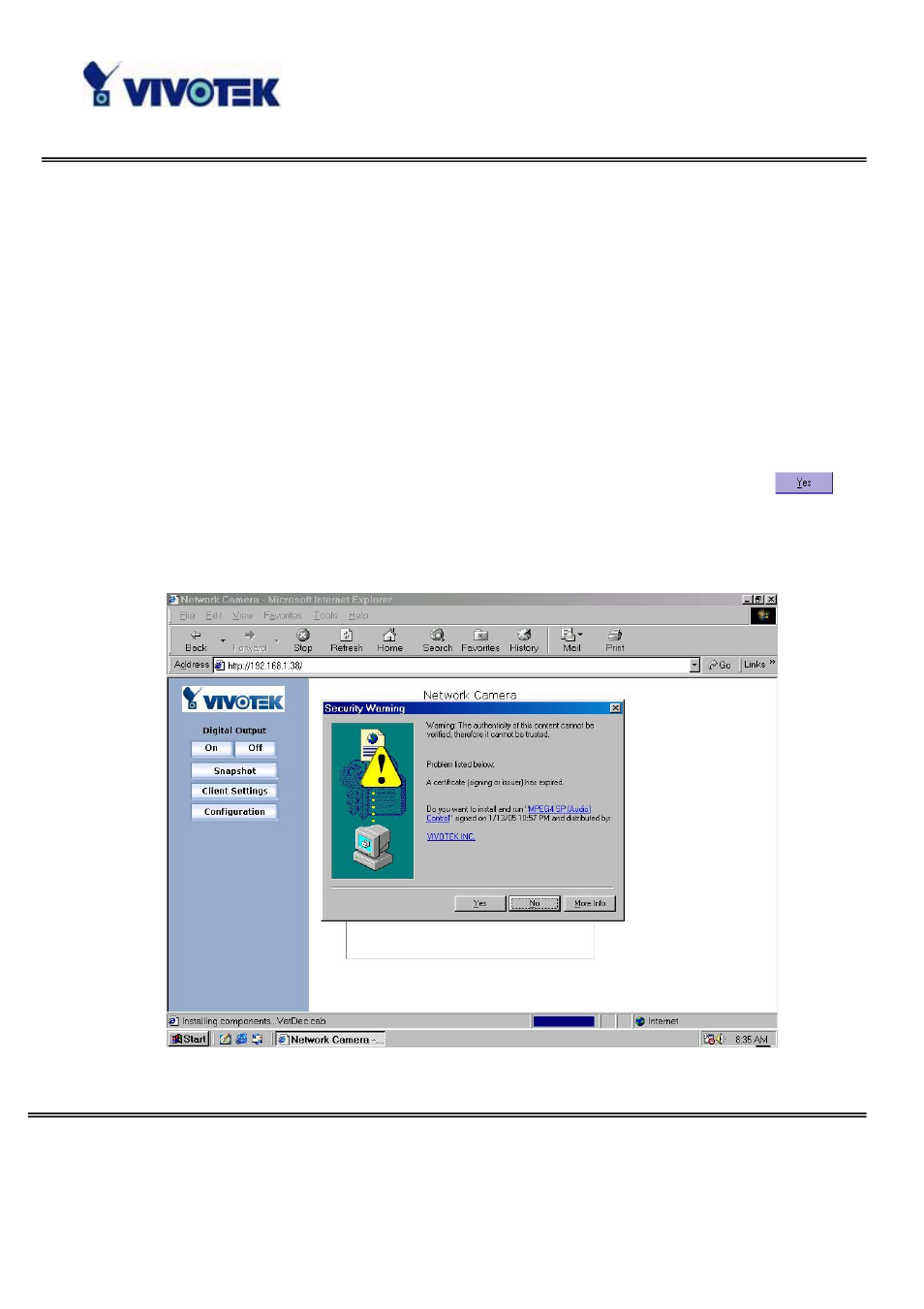 Initial access to the network camera, Installing plug-in | Vivotek v User Manual | Page 14 / 91