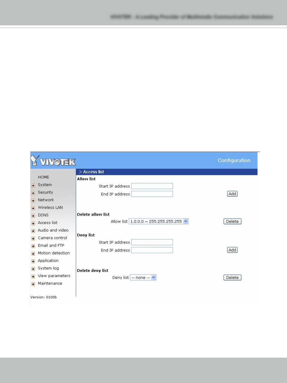 Access list | Vivotek PT71373GPP/ISMA User Manual | Page 41 / 84