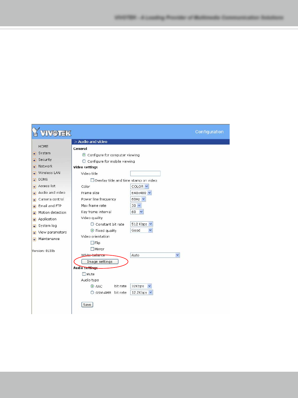 Audio settings | Vivotek PT71373GPP/ISMA User Manual | Page 43 / 84