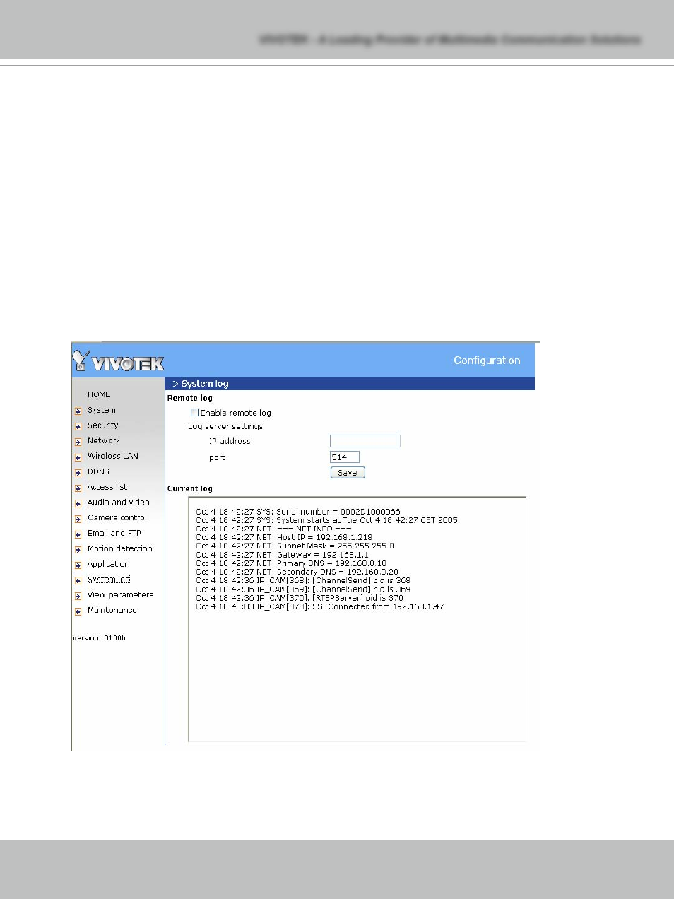 System log | Vivotek PT71373GPP/ISMA User Manual | Page 55 / 84