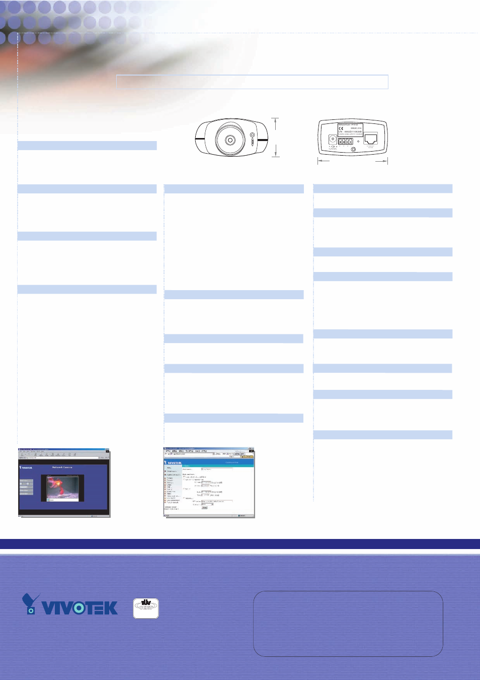 Network camera, Technical specifications, Echnical | Pecifications, Vivotek inc, System, Networking, Video, General i/o, Led indicator | Vivotek 3132 User Manual | Page 2 / 2