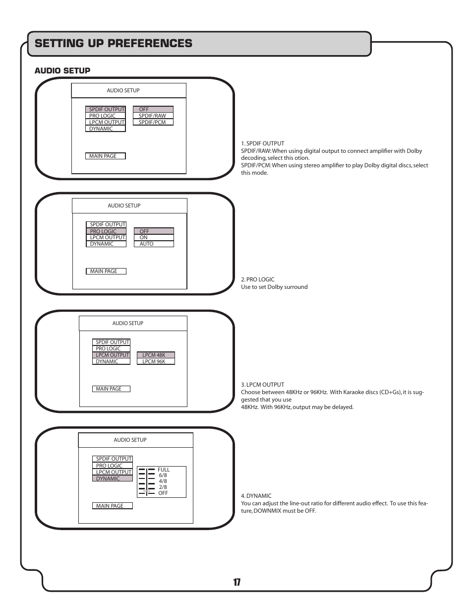 Setting up preferences | VocoPro DVX-580G User Manual | Page 17 / 27