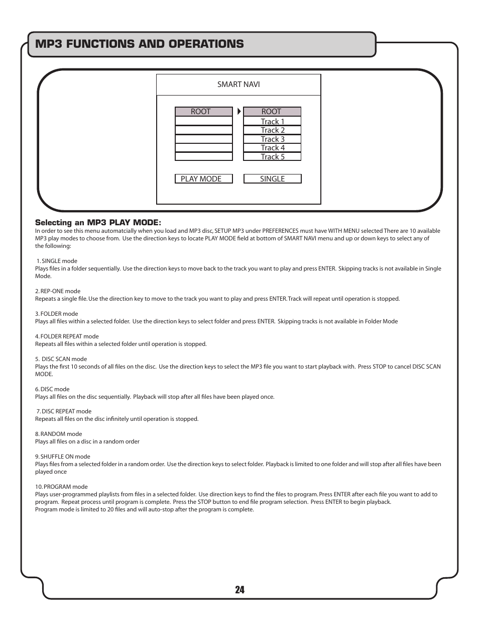 Mp3 functions and operations | VocoPro DVX-580G User Manual | Page 24 / 27