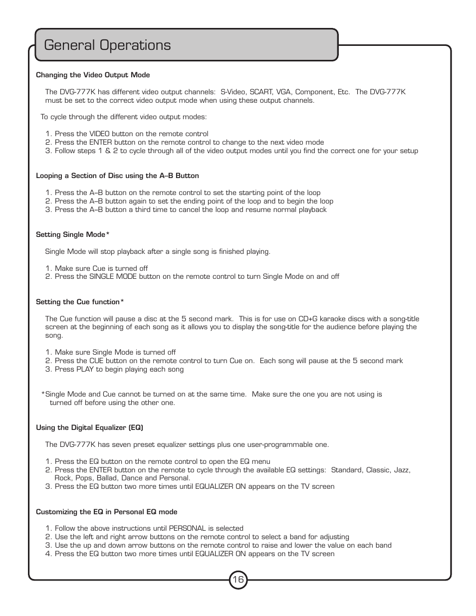 General operations | VocoPro DVG-777K User Manual | Page 16 / 28