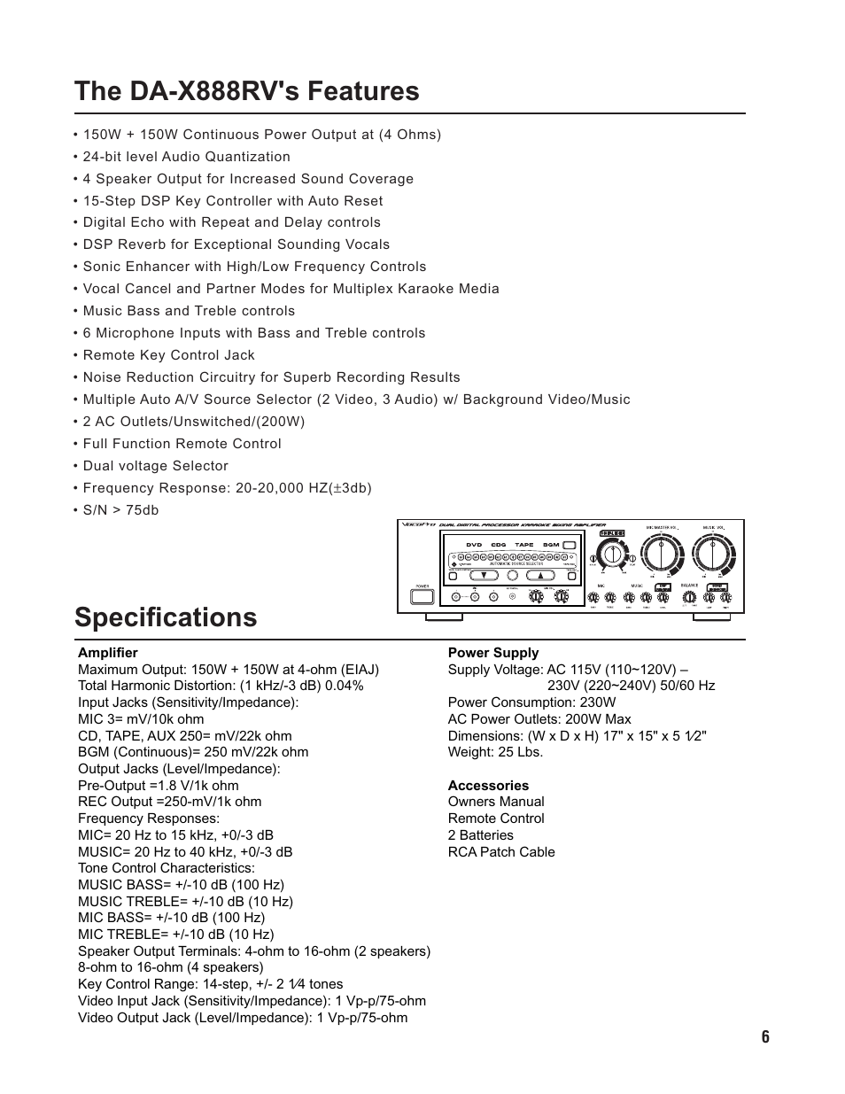 Pg 06 features.pdf, The da-x888rv's features specifications | VocoPro DA-X888RV24 User Manual | Page 8 / 19