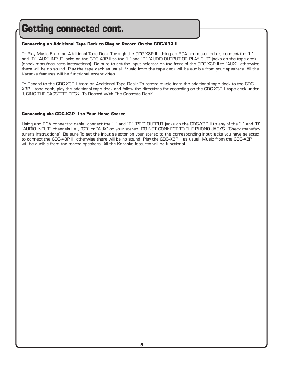 Getting connected cont | VocoPro CDG-X3P II User Manual | Page 10 / 24