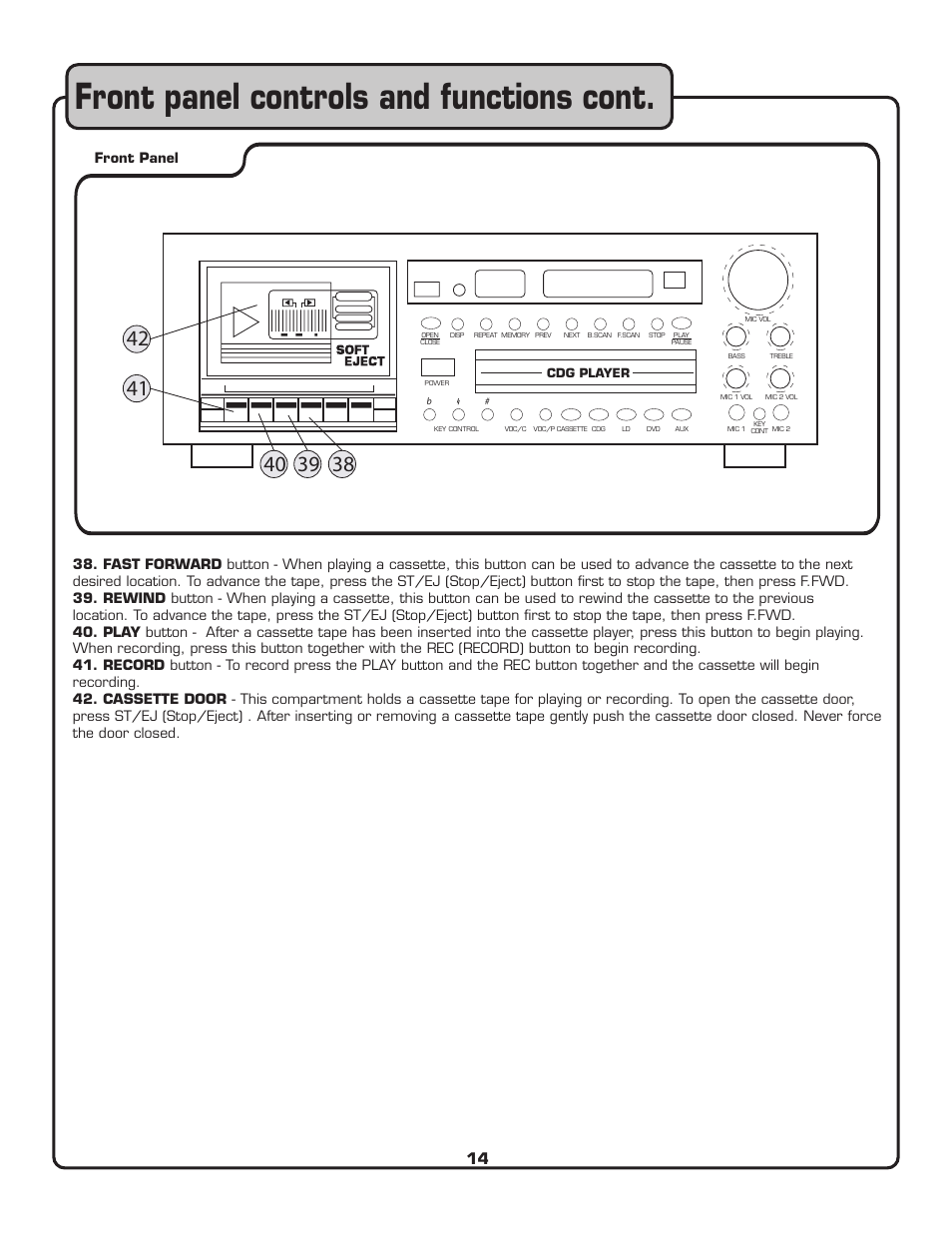 Front panel controls and functions cont | VocoPro CDG-X3P II User Manual | Page 15 / 24