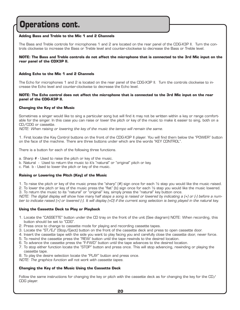 Operations cont | VocoPro CDG-X3P II User Manual | Page 21 / 24