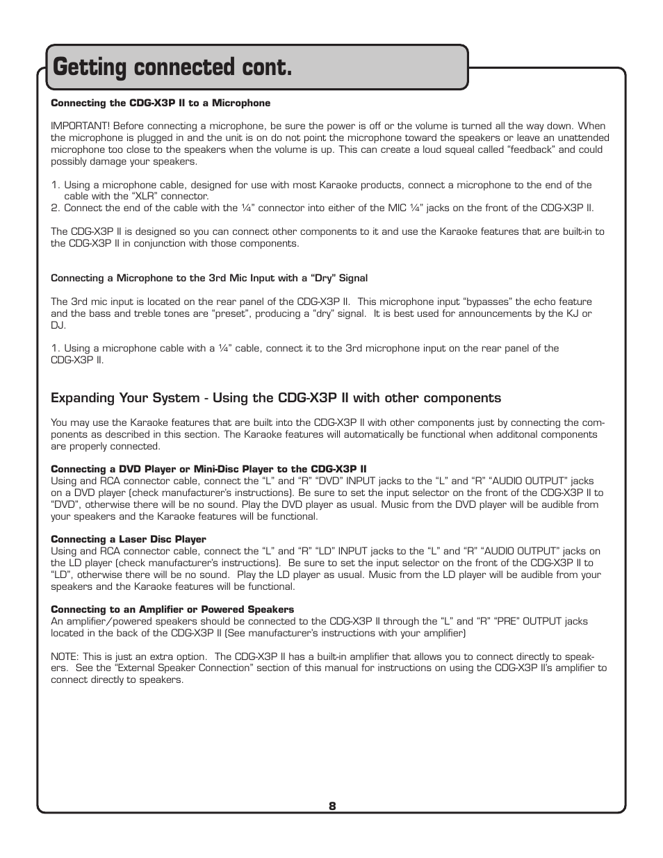 Getting connected cont | VocoPro CDG-X3P II User Manual | Page 9 / 24