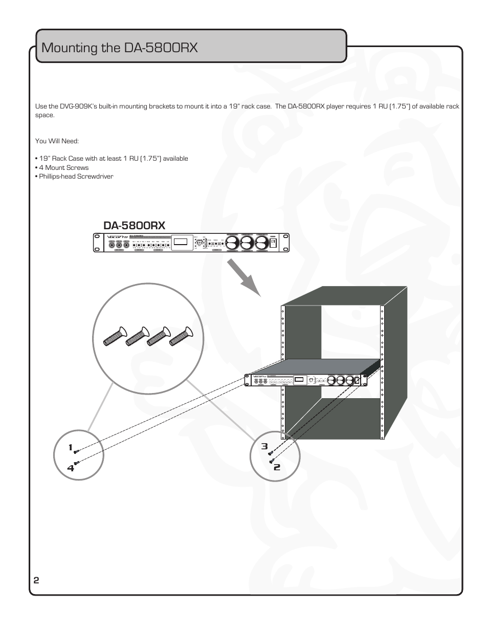 Mounting the da-5800rx, Da-5800rx | VocoPro PREAMPLIFIER DA-5800RX User Manual | Page 8 / 19