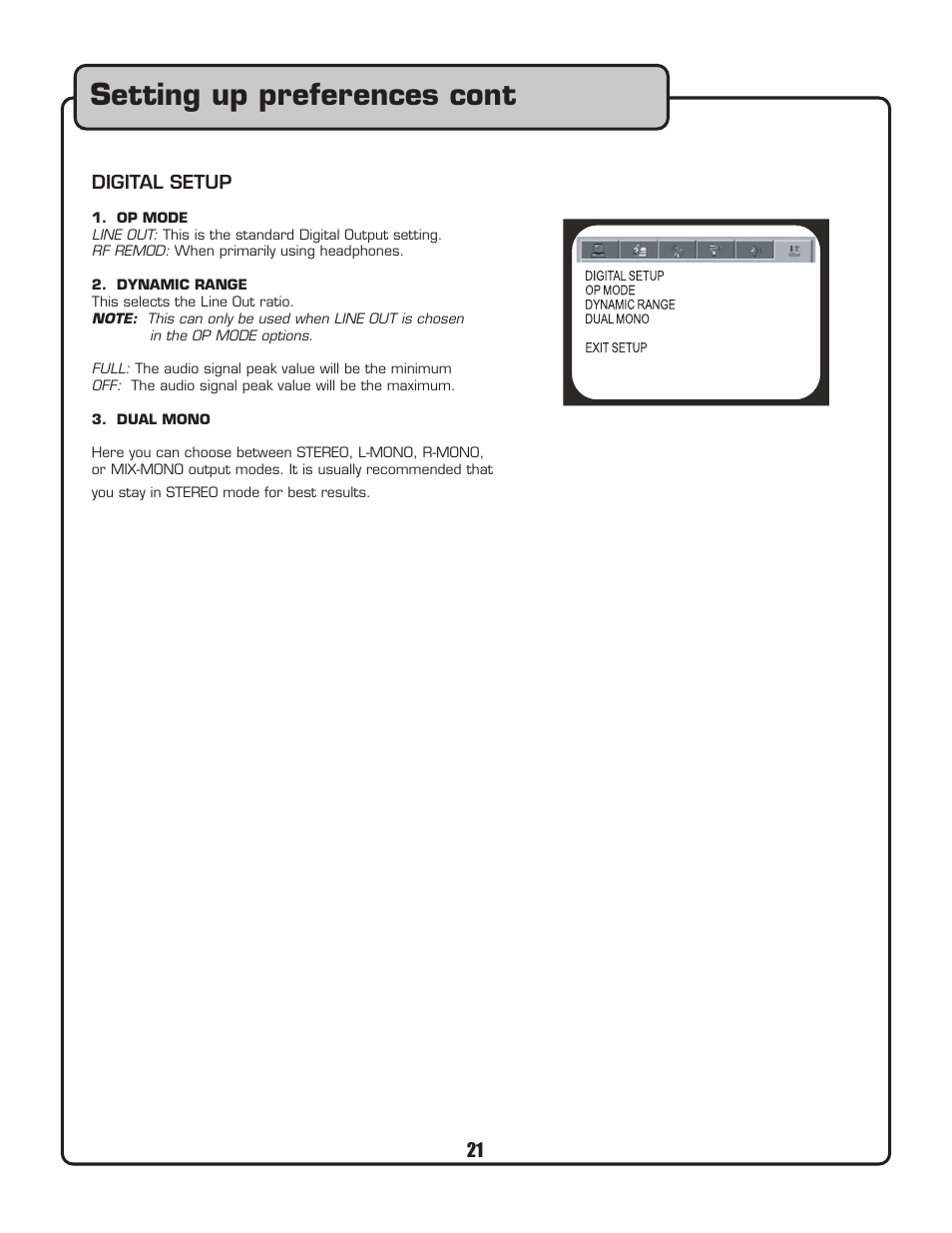 Setting up preferences cont | VocoPro DVG-399K User Manual | Page 22 / 27