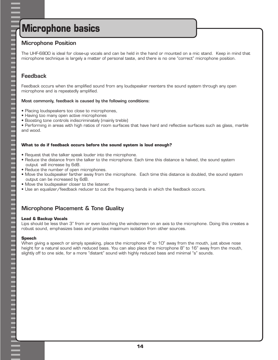 Microphone basics | VocoPro UHF-6800 User Manual | Page 15 / 21