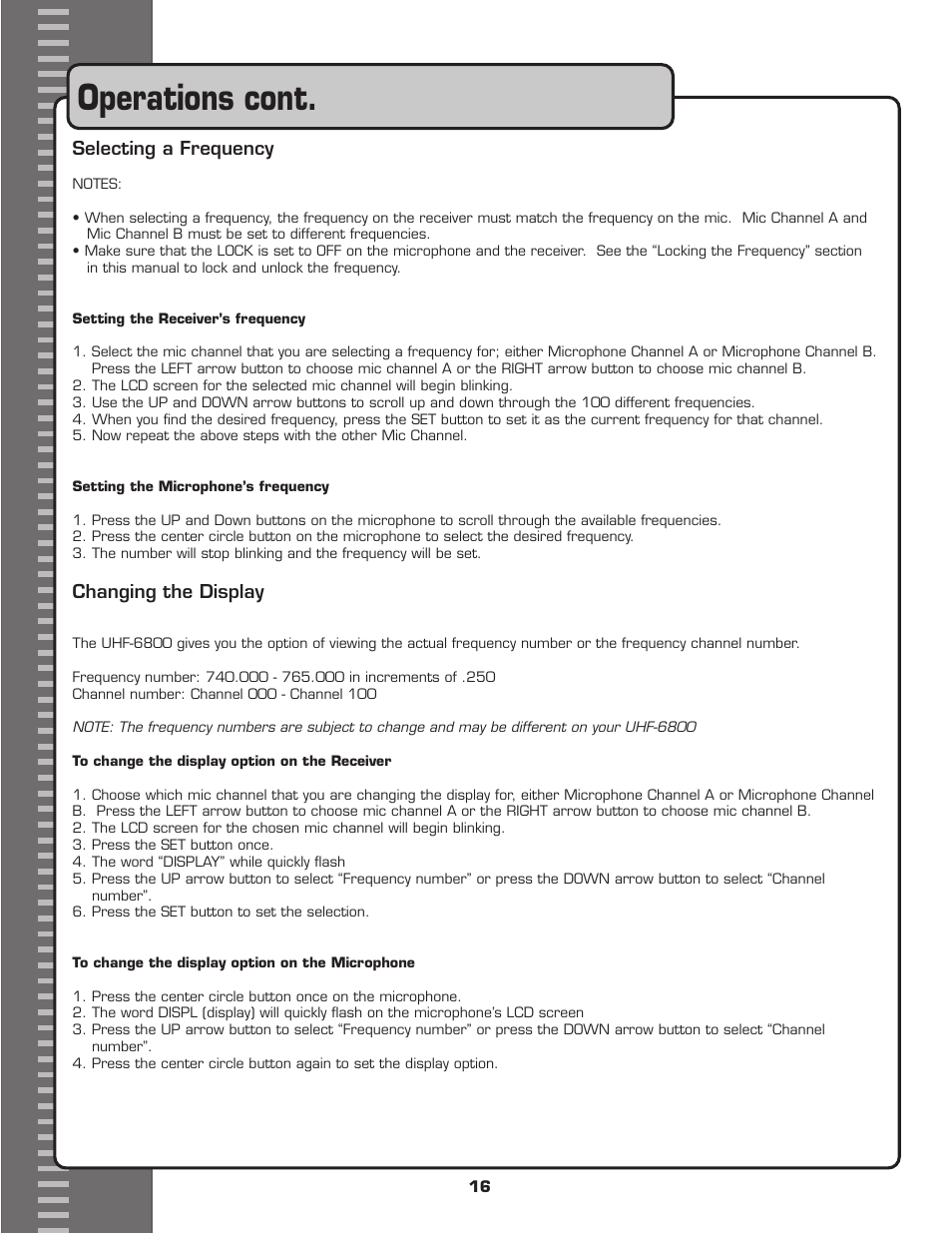 Operations cont | VocoPro UHF-6800 User Manual | Page 17 / 21