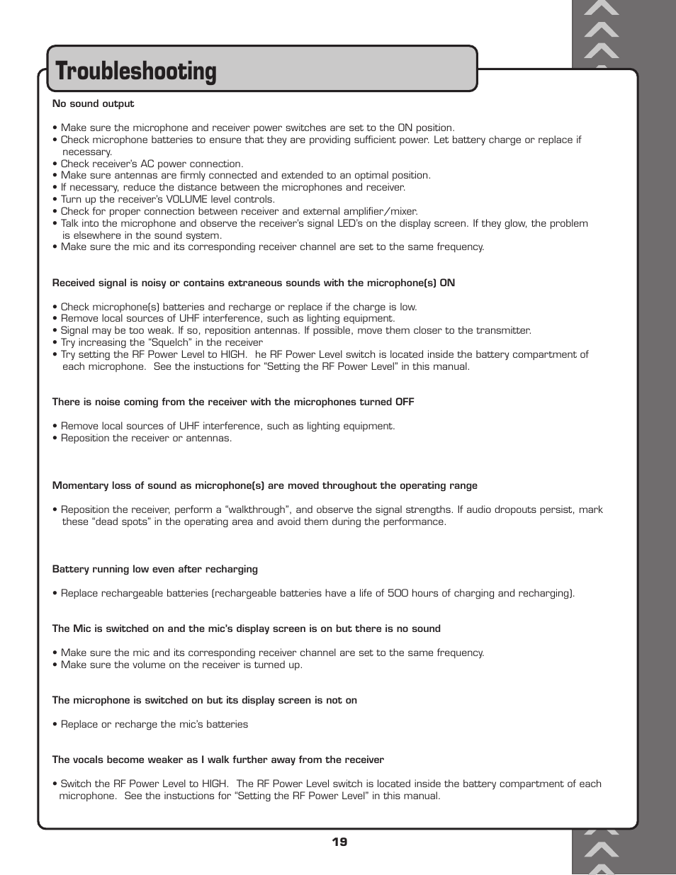 Troubleshooting | VocoPro UHF-6800 User Manual | Page 20 / 21