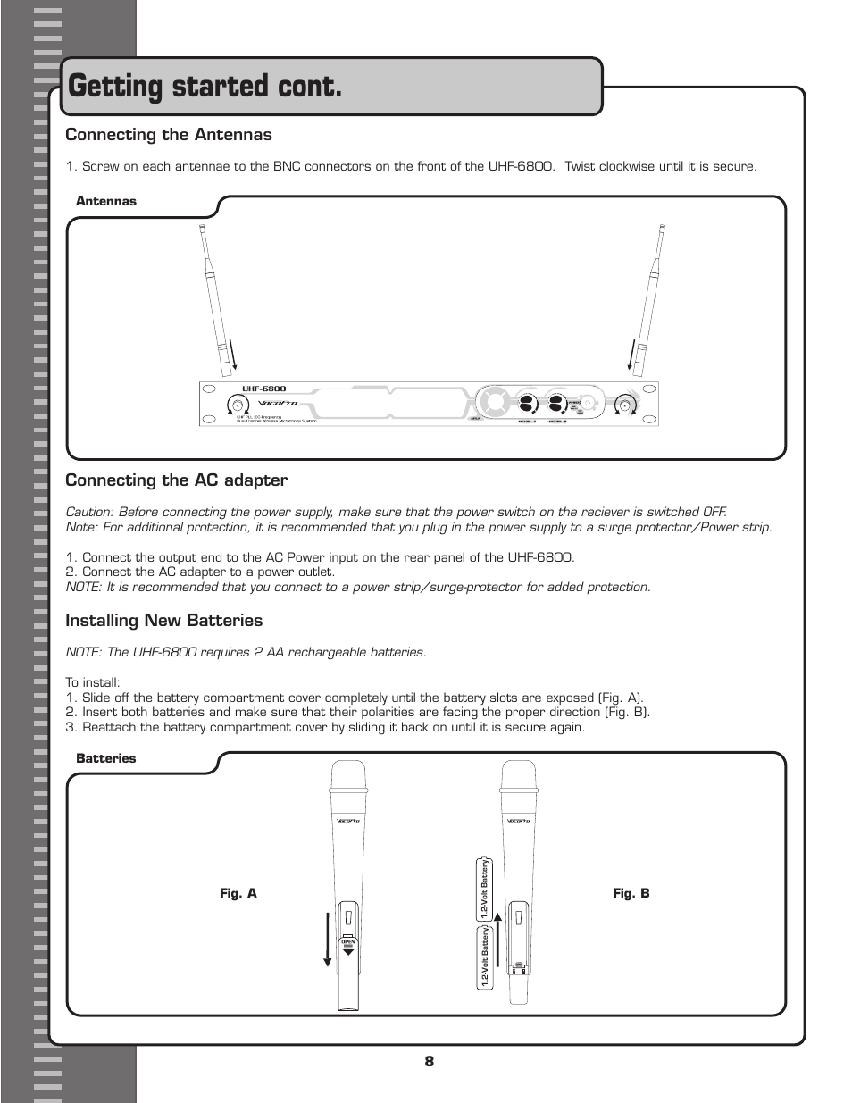 Getting started cont | VocoPro UHF-6800 User Manual | Page 9 / 21