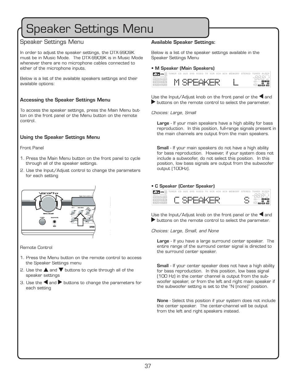 Speaker settings menu | VocoPro DTX-9909K User Manual | Page 37 / 52