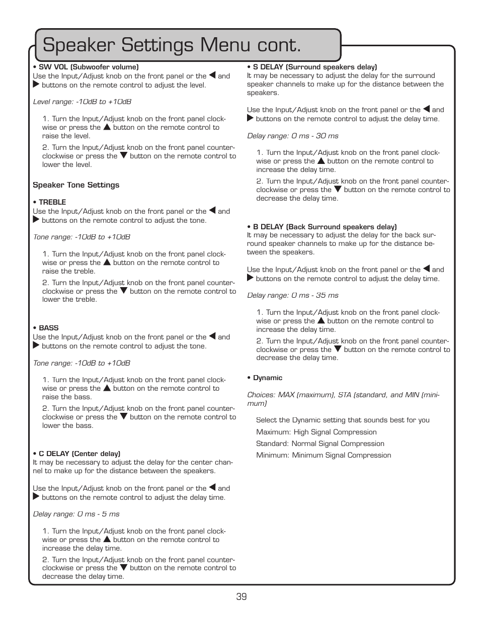 Speaker settings menu cont | VocoPro DTX-9909K User Manual | Page 39 / 52