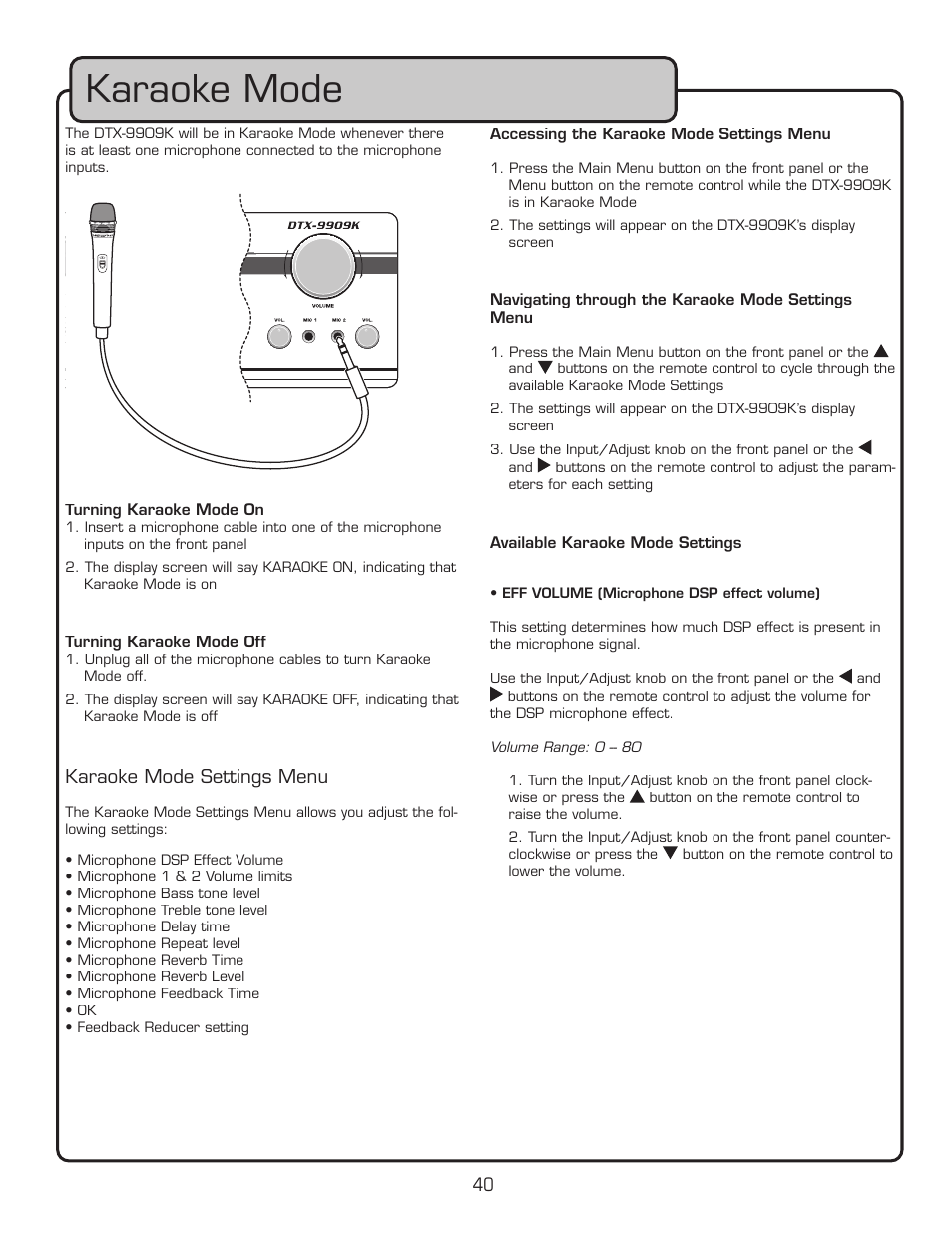 Karaoke mode | VocoPro DTX-9909K User Manual | Page 40 / 52