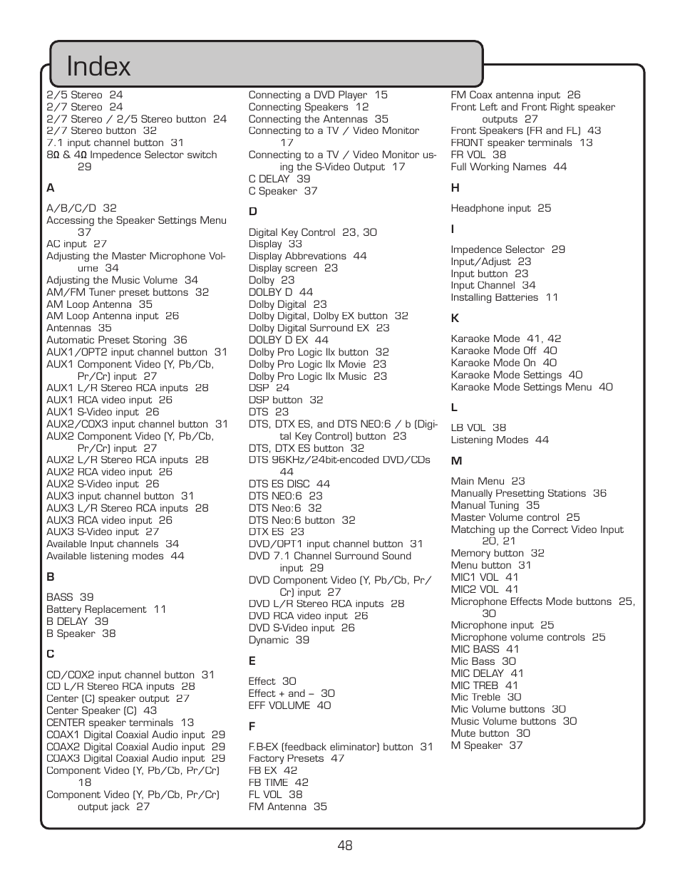 Index | VocoPro DTX-9909K User Manual | Page 48 / 52