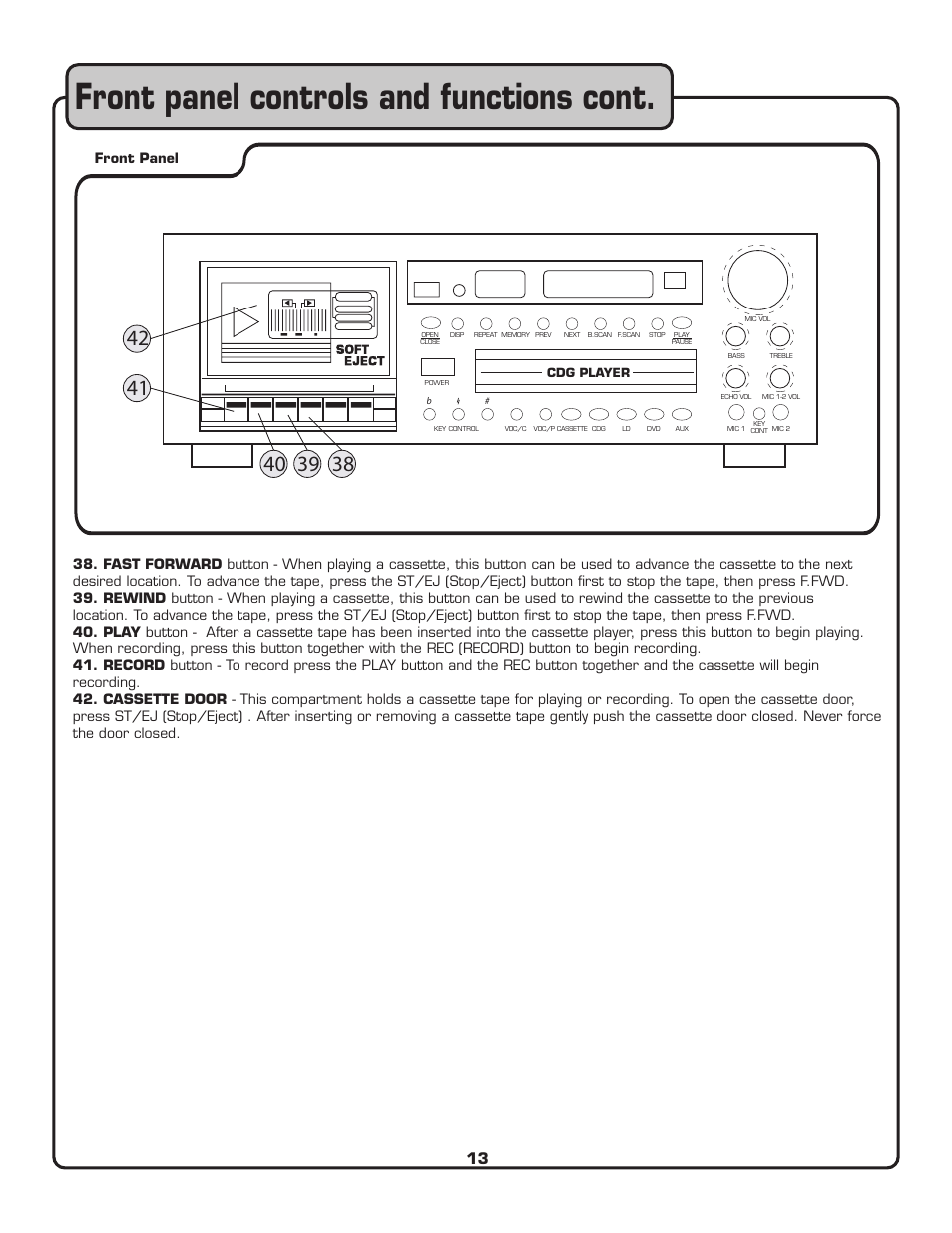 Front panel controls and functions cont | VocoPro CDG-X3P User Manual | Page 14 / 22