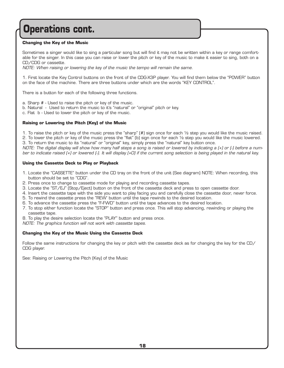 Operations cont | VocoPro CDG-X3P User Manual | Page 19 / 22