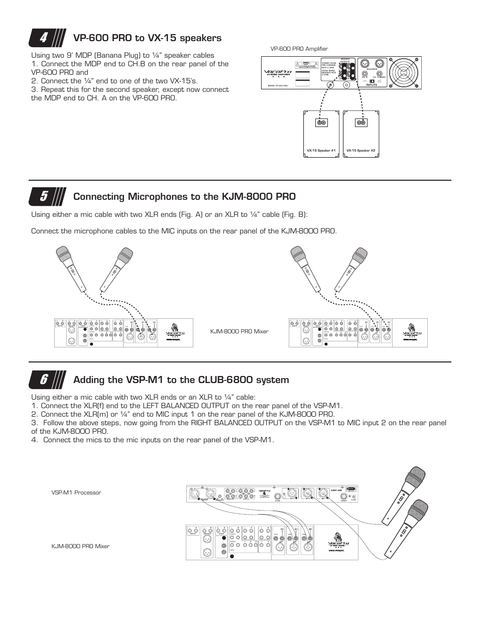 Connecting microphones to the kjm-8000 pro | VocoPro CLUB-6800 User Manual | Page 4 / 4