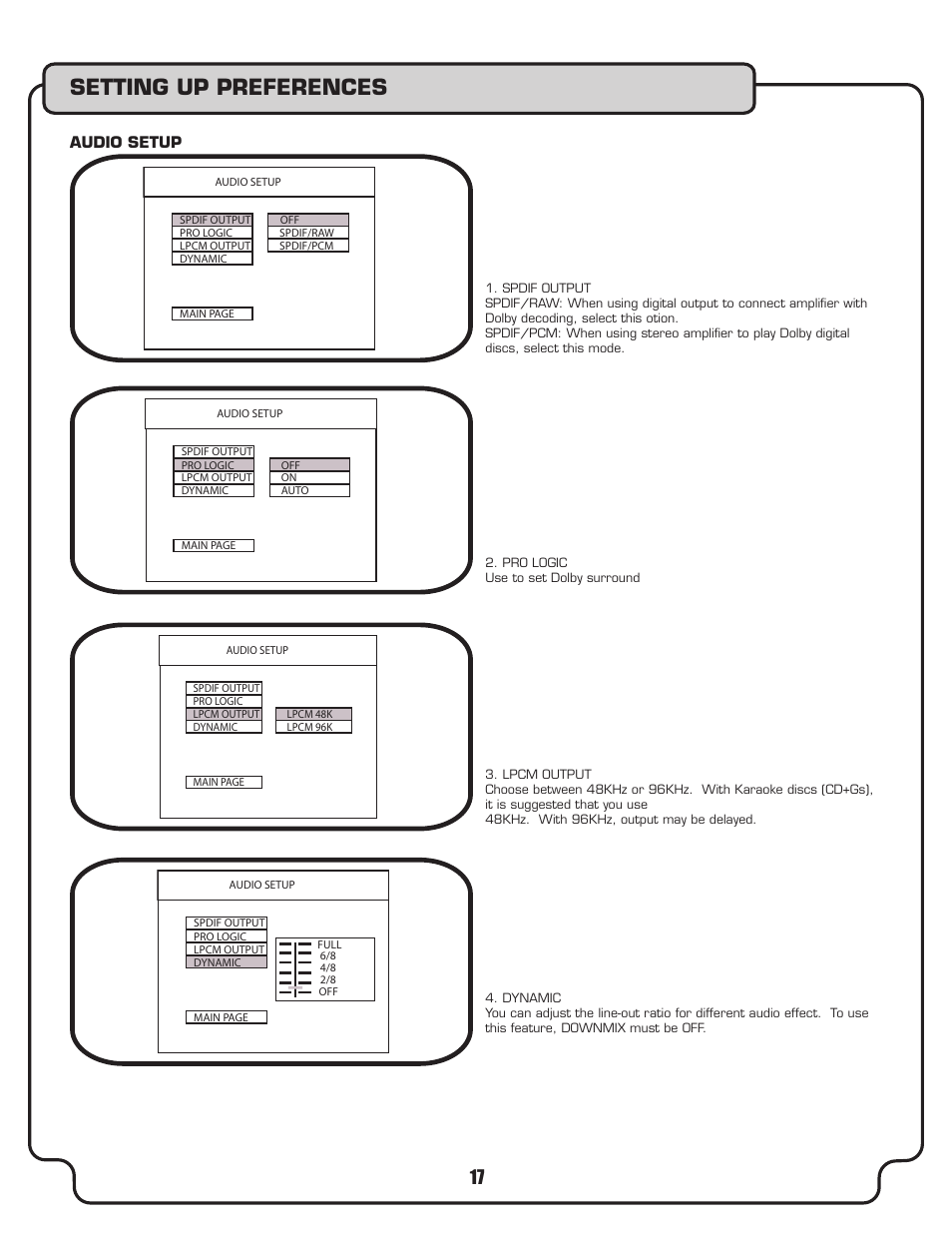 Setting up preferences | VocoPro DVX-780K User Manual | Page 17 / 27