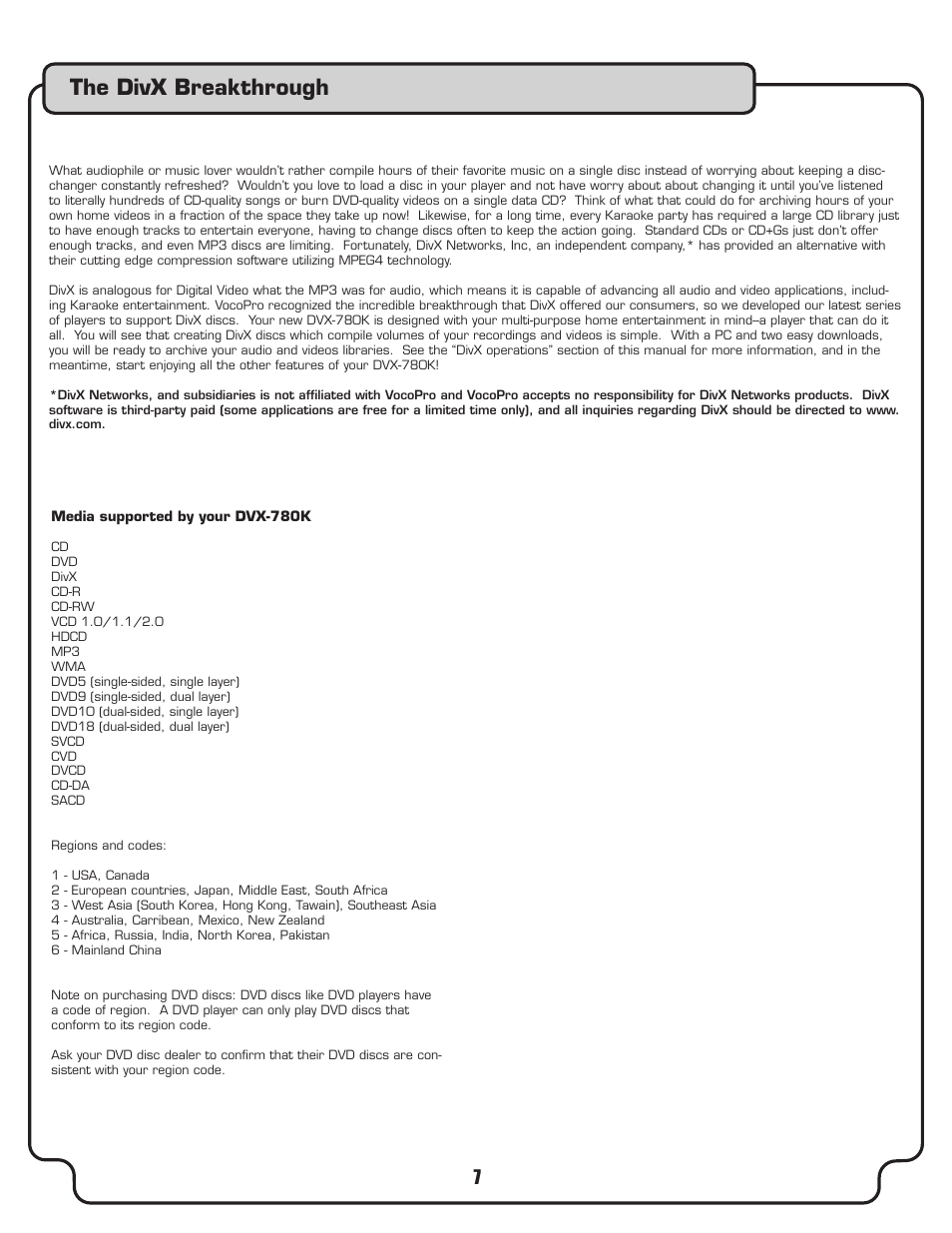 The divx breakthrough | VocoPro DVX-780K User Manual | Page 7 / 27