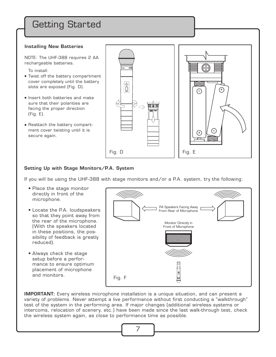 Getting started | VocoPro UHF-388 User Manual | Page 9 / 16