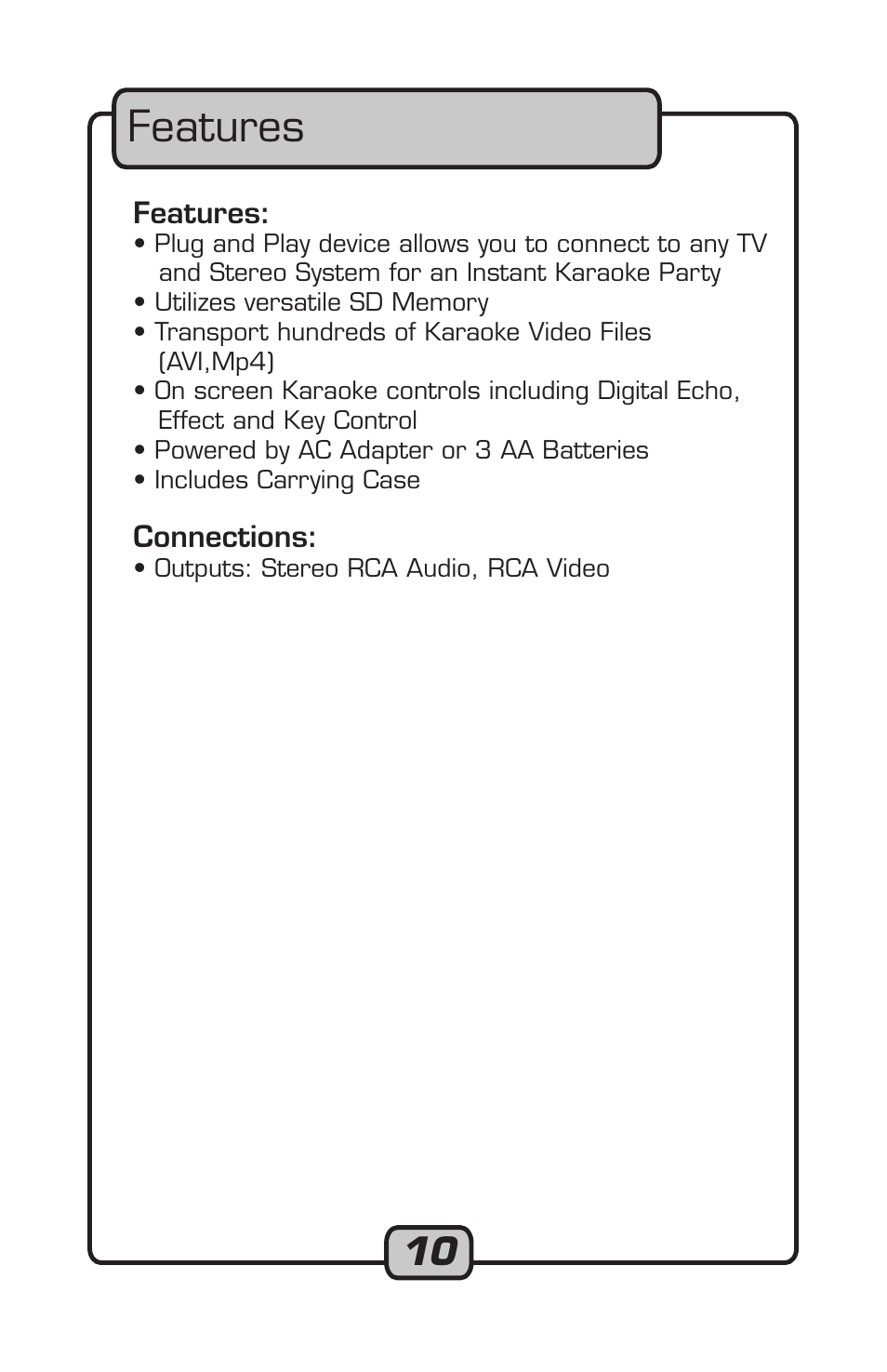 Features | VocoPro Carry-Oke Microphone User Manual | Page 10 / 28
