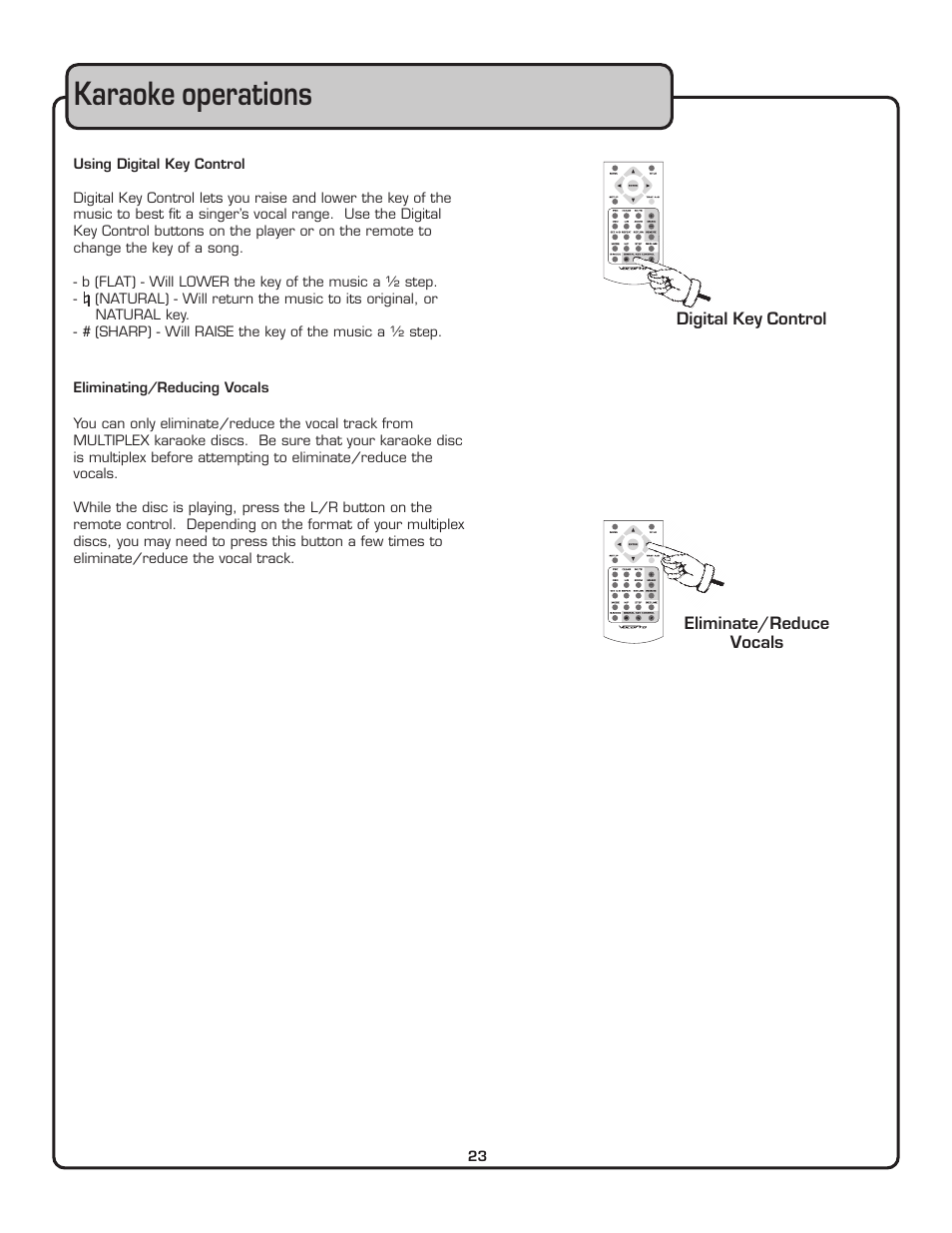 Karaoke operations | VocoPro THE SINGER'S ULTIMATE CHOICE DVG-909K User Manual | Page 24 / 34