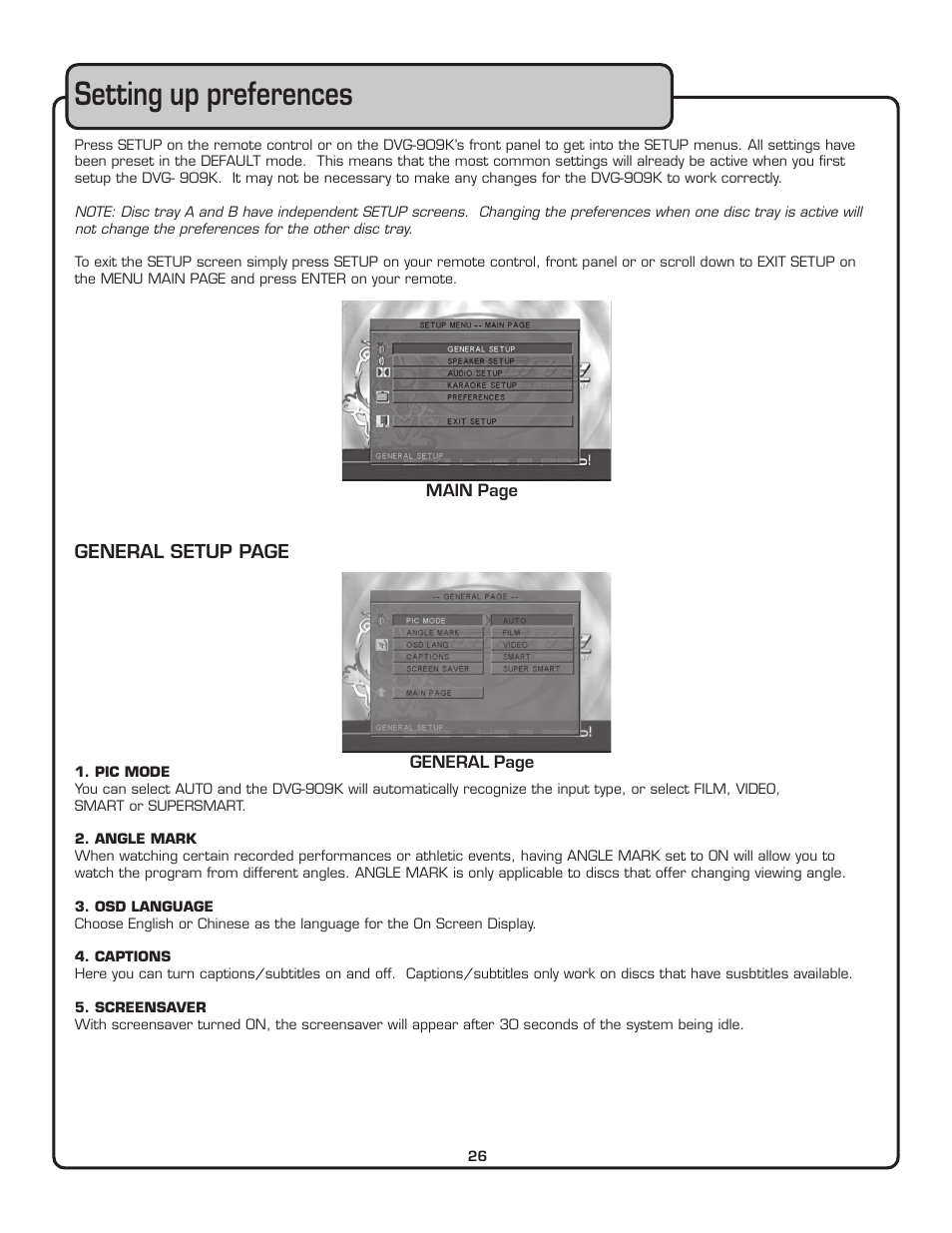 Setting up preferences | VocoPro THE SINGER'S ULTIMATE CHOICE DVG-909K User Manual | Page 27 / 34