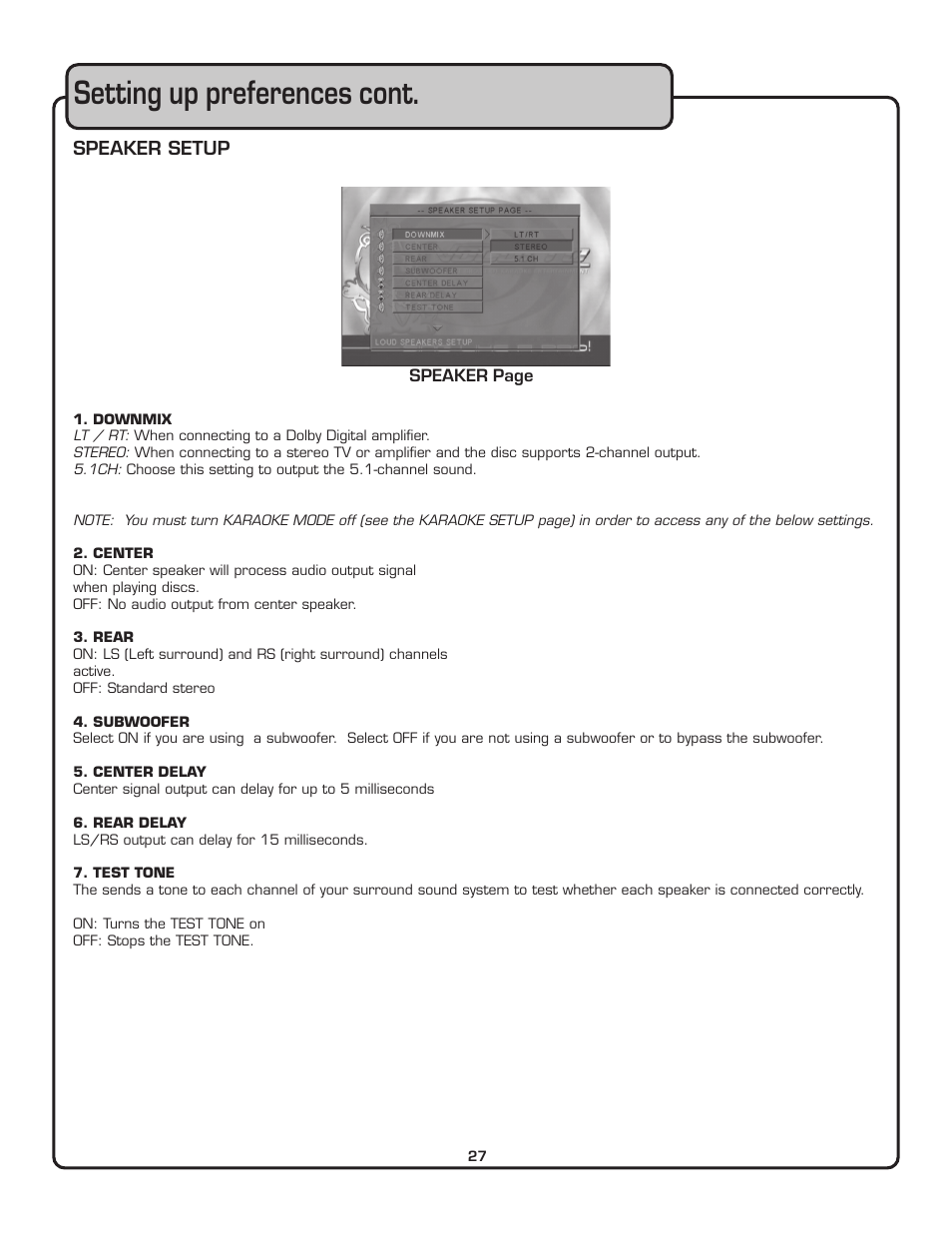 Setting up preferences cont | VocoPro THE SINGER'S ULTIMATE CHOICE DVG-909K User Manual | Page 28 / 34