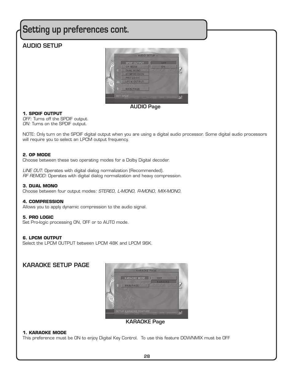 Setting up preferences cont | VocoPro THE SINGER'S ULTIMATE CHOICE DVG-909K User Manual | Page 29 / 34