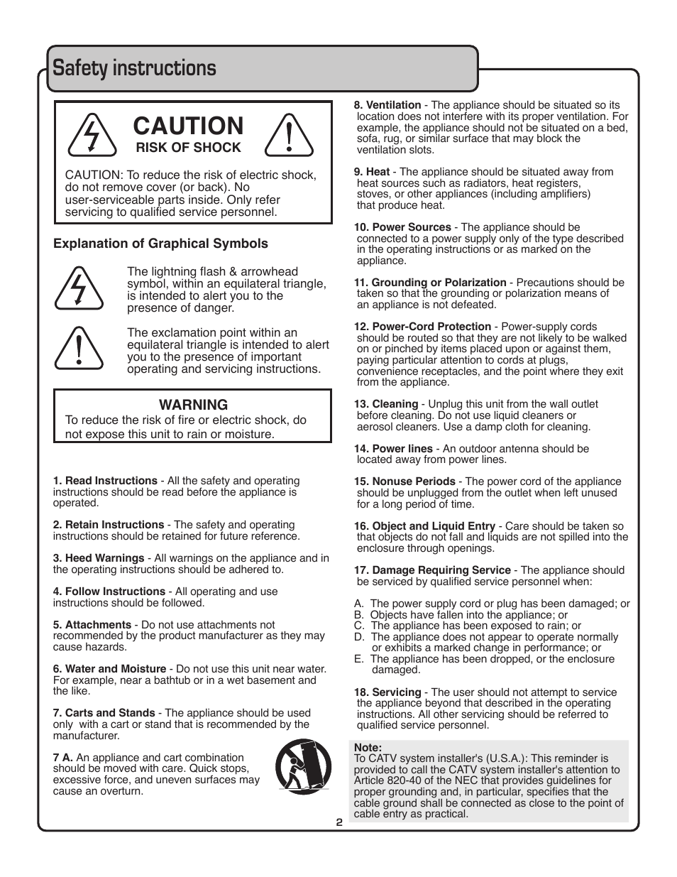 Safety instructions, Caution, Warning | VocoPro THE SINGER'S ULTIMATE CHOICE DVG-909K User Manual | Page 3 / 34
