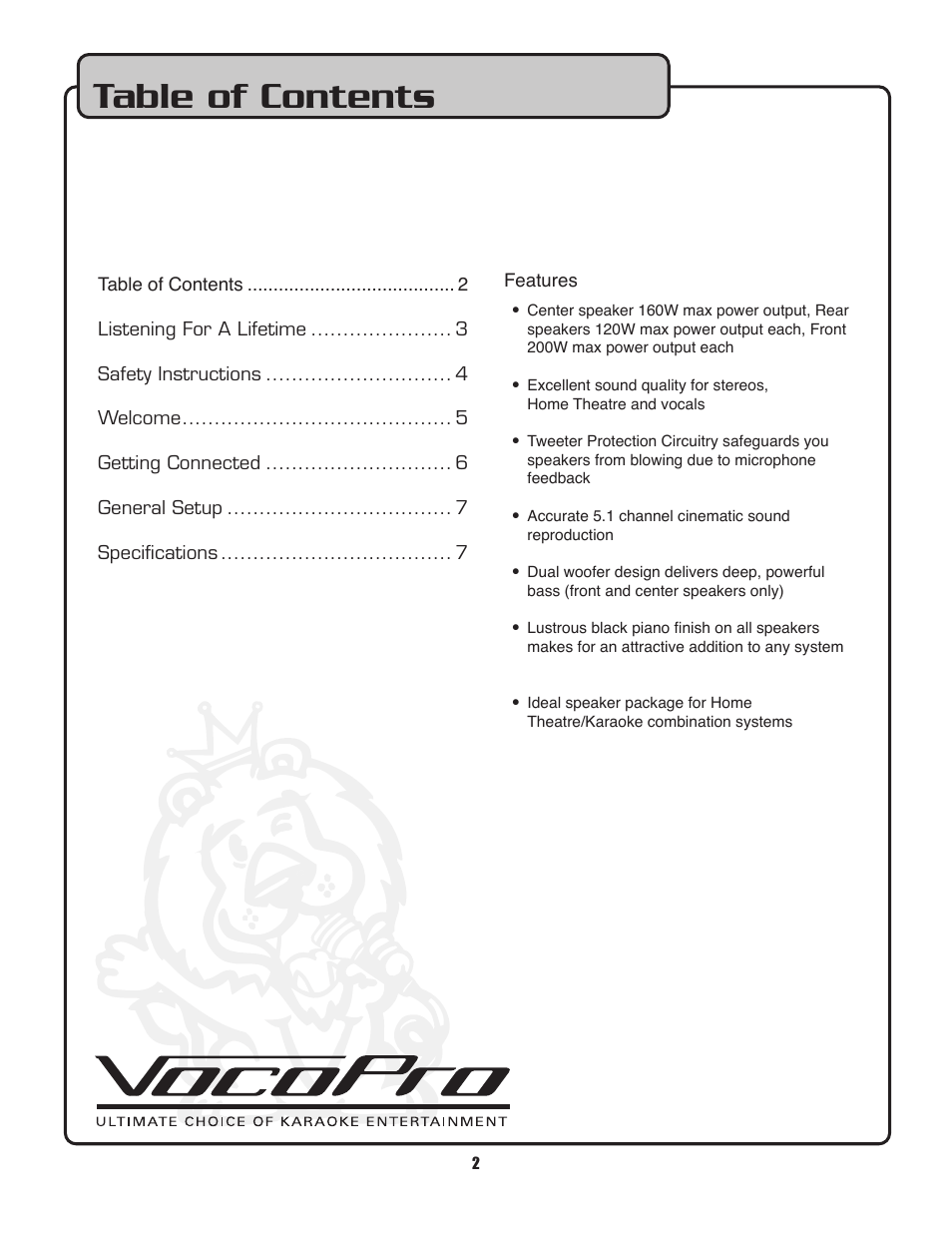 VocoPro PIANO-5 User Manual | Page 2 / 8