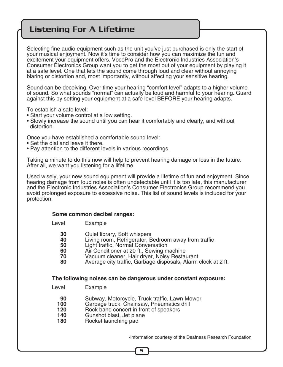 Listening for a lifetime | VocoPro UHF-5805 User Manual | Page 6 / 16