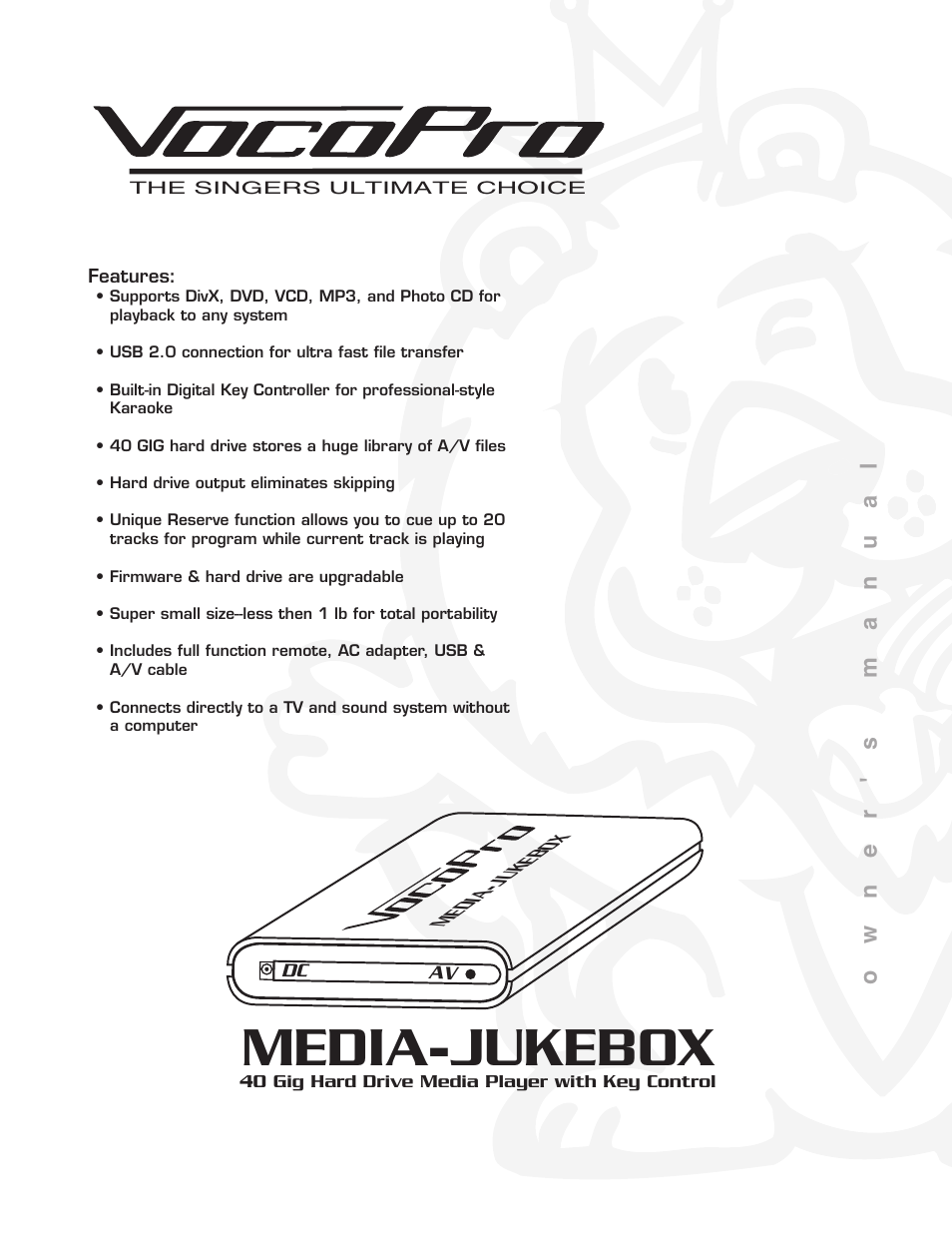 VocoPro MEDIA-JUKEBOX40 User Manual | 19 pages