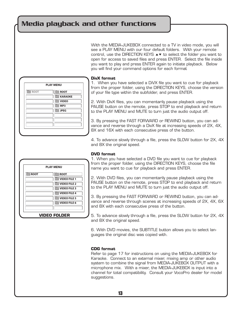 Media playback and other functions | VocoPro MEDIA-JUKEBOX40 User Manual | Page 13 / 19