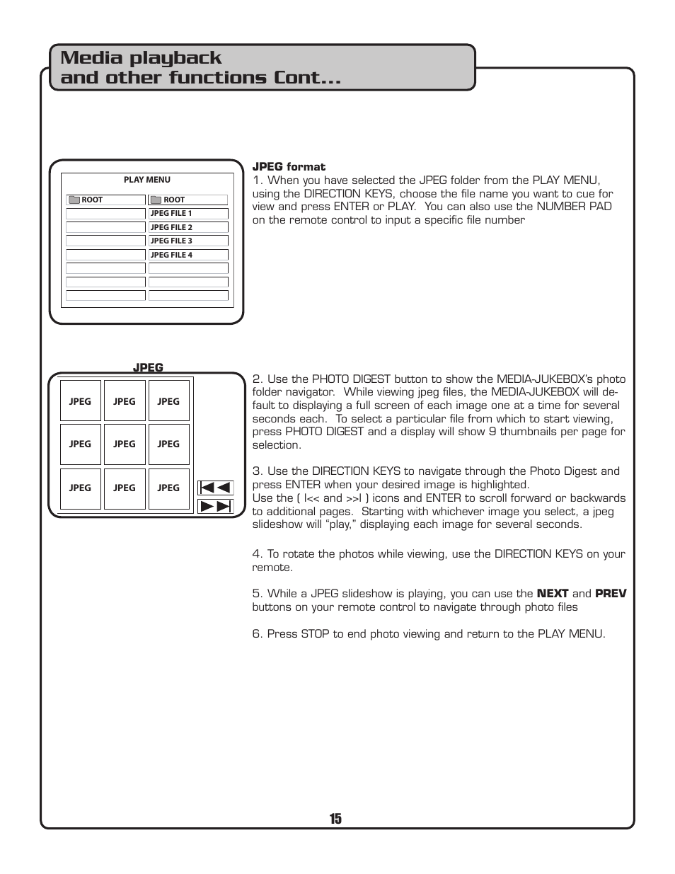Media playback and other functions cont | VocoPro MEDIA-JUKEBOX40 User Manual | Page 15 / 19