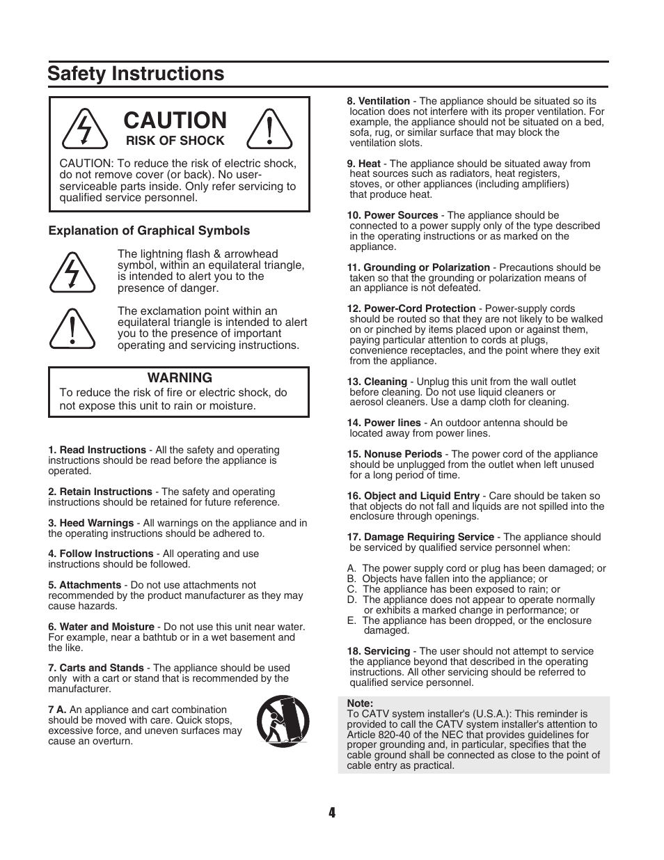 Caution, Safety instructions, Warning | VocoPro MEDIA-JUKEBOX40 User Manual | Page 4 / 19