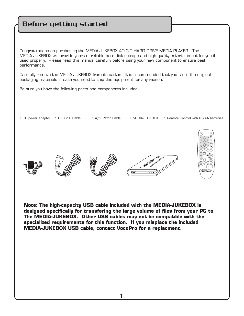 Before getting started | VocoPro MEDIA-JUKEBOX40 User Manual | Page 7 / 19