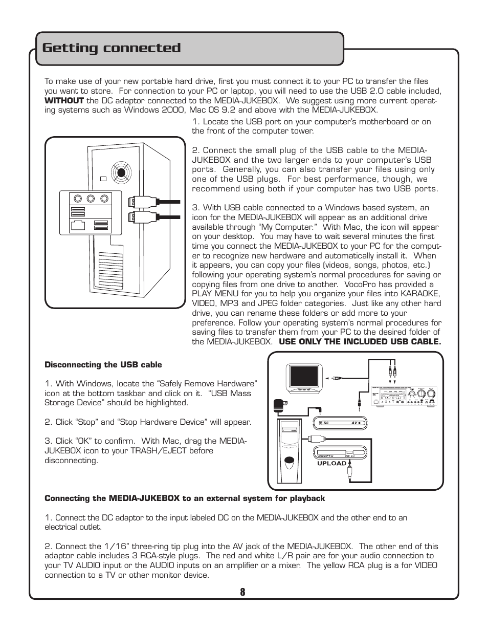 Getting connected | VocoPro MEDIA-JUKEBOX40 User Manual | Page 8 / 19