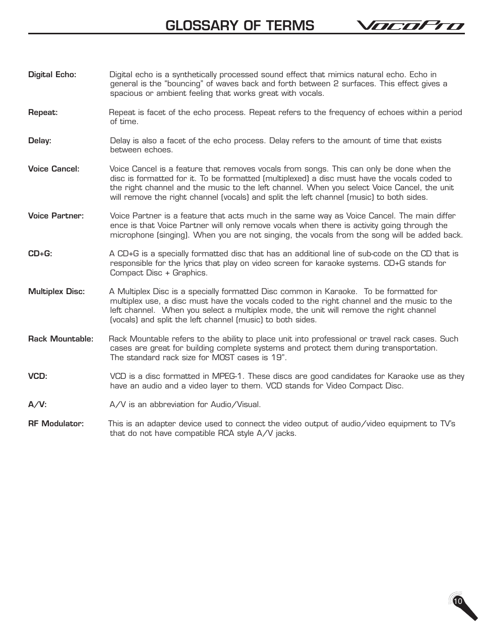 Glossary of terms | VocoPro DA-1000Pro User Manual | Page 16 / 20