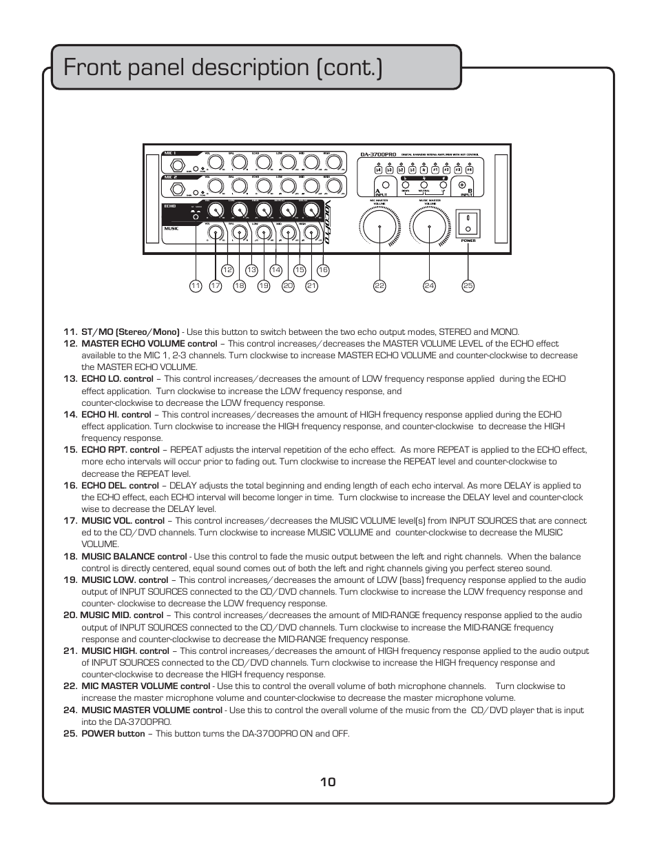 Front panel description (cont.) | VocoPro DA-3700 User Manual | Page 12 / 18