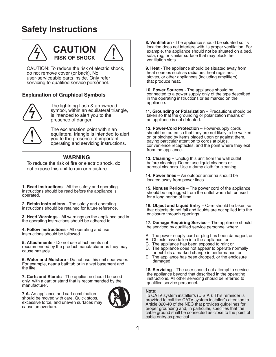 Caution, Safety instructions | VocoPro DA-3700 User Manual | Page 3 / 18